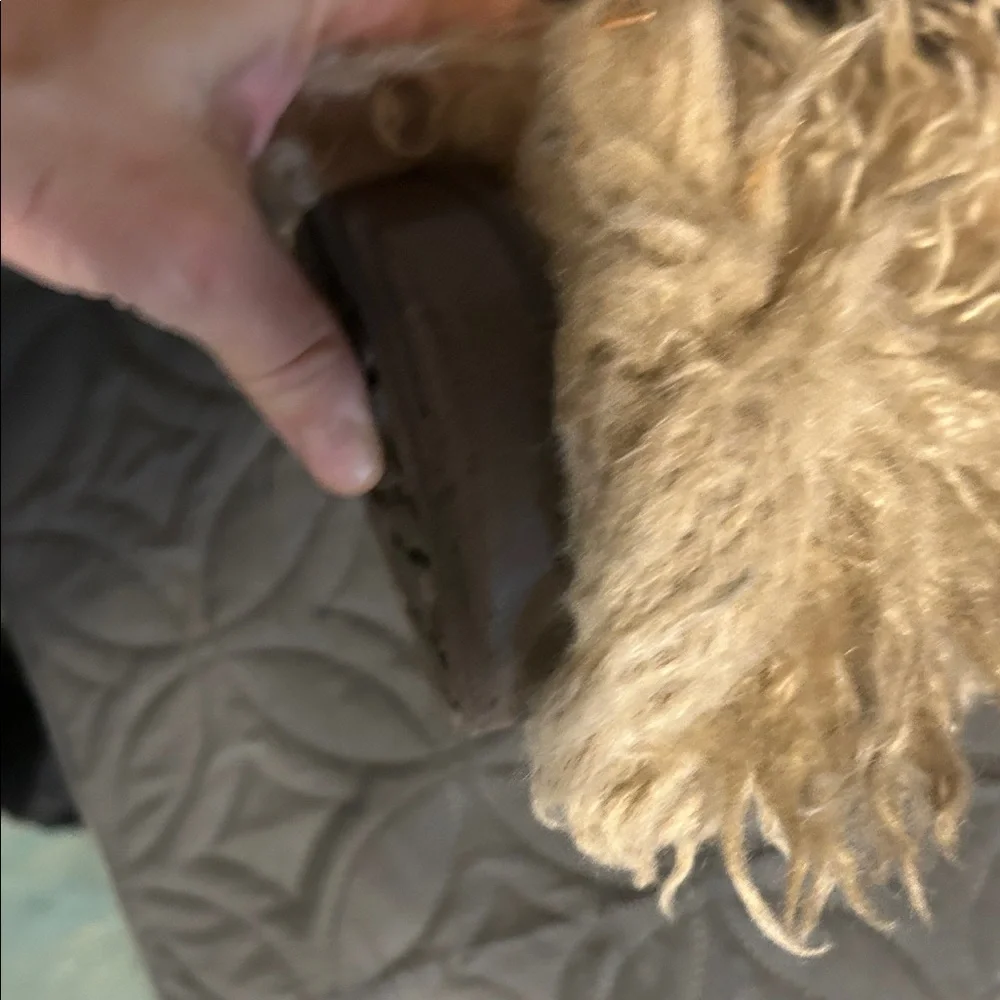 Fuzzy Tan above the knees knee High Boots. Fur furry. Size 9. Fleece lined shoes - Picture 8 of 16